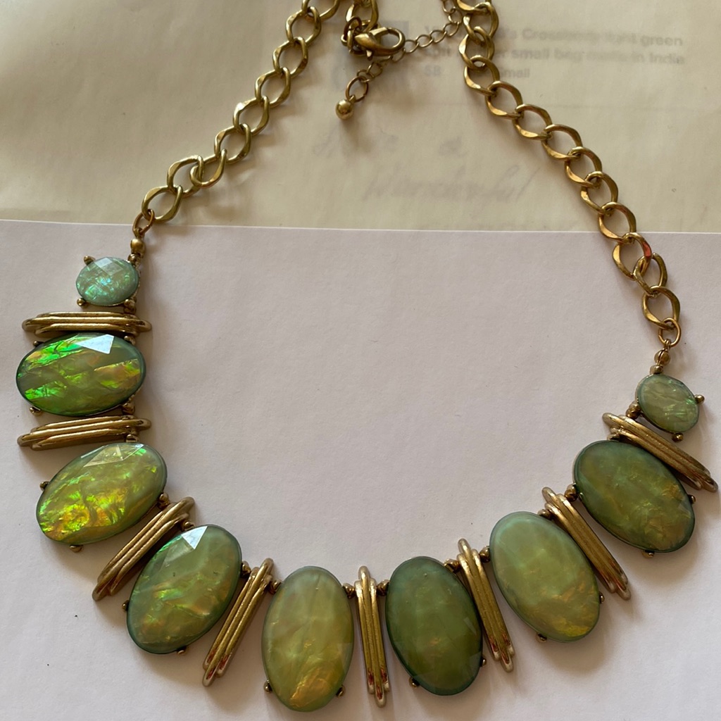 Green Blue Abalone Shell Opaline Rhinestone Collar Necklace